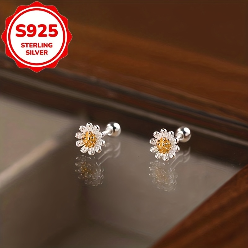 Women's S925 Daisy Flower Stud Earrings, Perfect Gift